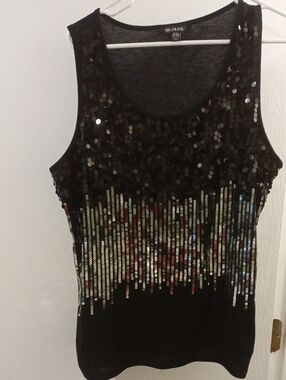 George Black Sequin Tank with Multicolor Vertical Accents
